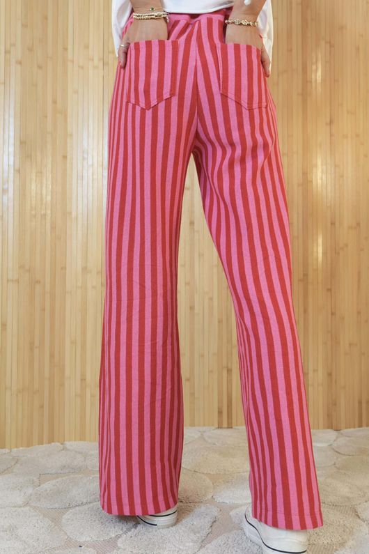 Shoreditch Stripe Lounge Flare Trouser Hot Pink & Red /5=